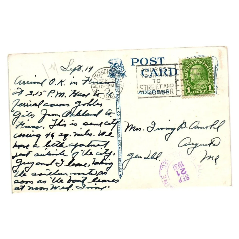 San Francisco Aeroplane View Market Street Ferry Building Postcard 1913 CA Art